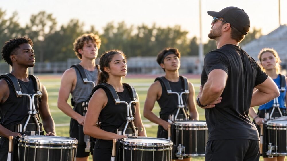 Instructor coaching musicians at a rehearsal clinic