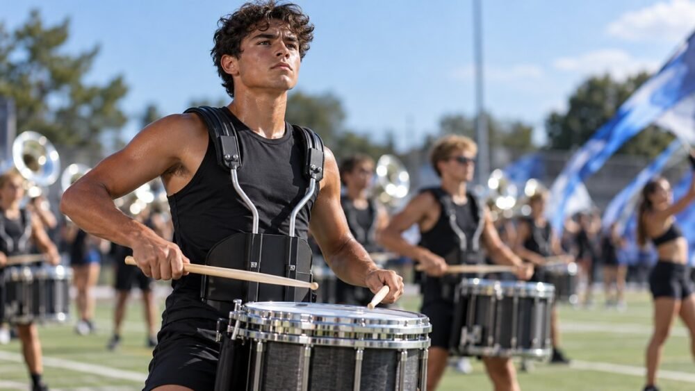 Percussionist practicing on a snare drum