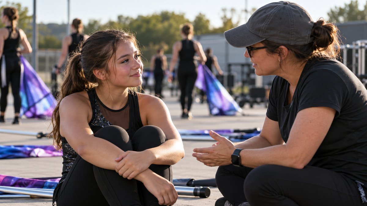 Color guard performers practicing together